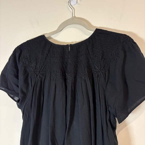 Madewell Black Cotton Embroidered Smocked Midi Dress Size Small - Picture 9 of 11